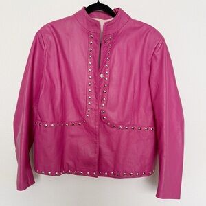 Vintage Pink Studded Leather Snap Closure Jacket